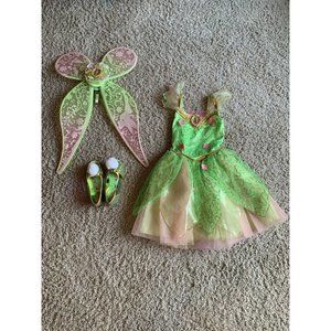 Disney Tinkerbell Costume Dress Halloween Pretend Play Girls Size 5/6 Wings Shoe